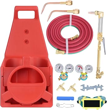 Oxy Acetylene Torch kit Upgraded Oxygen and Acetylene Gas Torch and Welding Kit Portable Cutting Torch Kit Red-A
