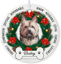 KOBALO Personalized Australian Terrier Ornaments Xmas Tree Decor White 2.9" Circle Ceramic Ornament Funny Gifts for Dogs Lovers Dog Owners Floral Keepsake Friendly Companion