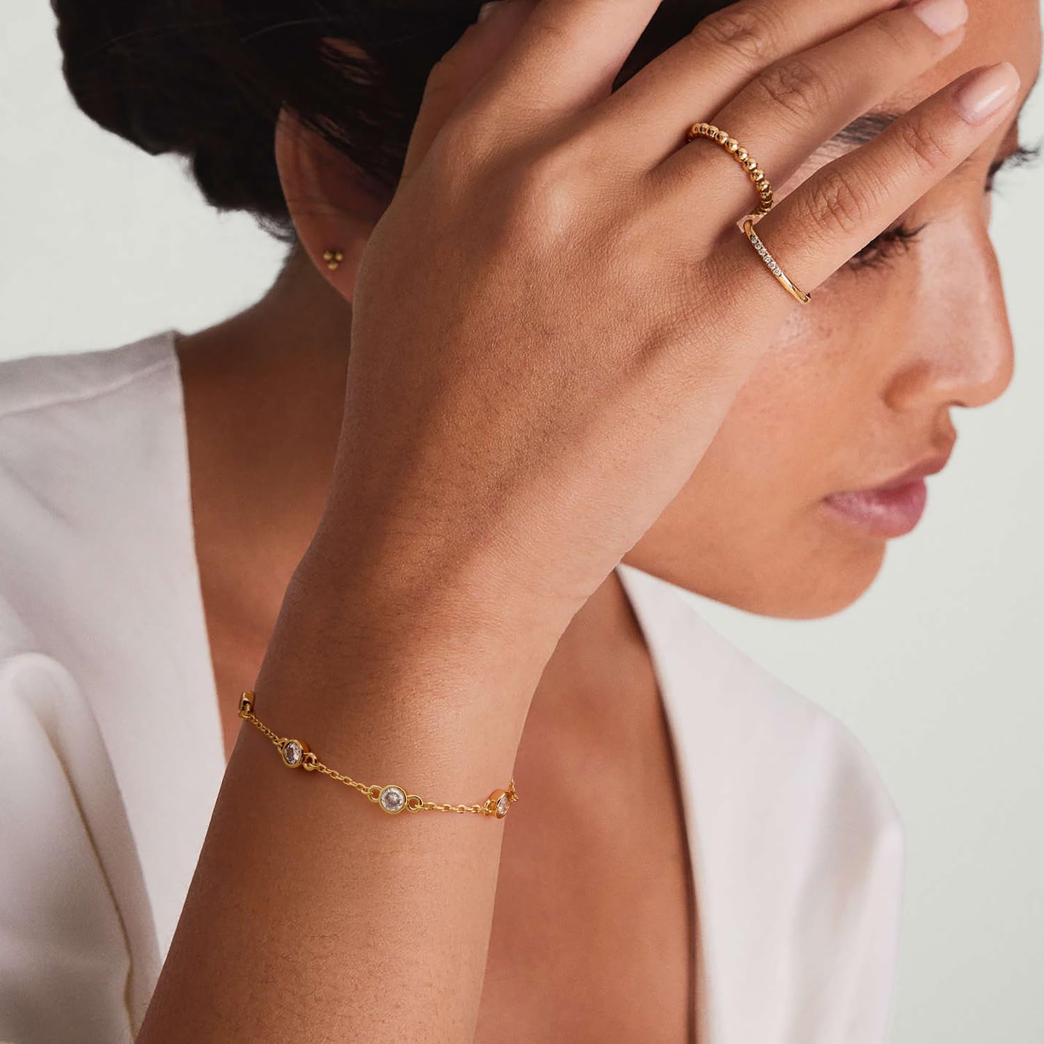 Gold Bracelets for Women 14K Gold Bracelets for Women Cubic Zirconia Bracelet for Womens Stack Minimalist yet Elegant Design with Spaced Cubic Zirconia Womens Chain Bracelet - Image 7