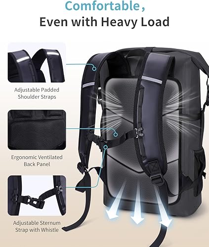 Miniatura 2 de ECOHUB Mochila impermeable para mujeres y hombres, 30L con cierre enrollable resistente para viajes con funda impermeable IPX8 para teléfono