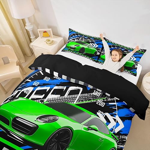 Vista 58 de Feelyou Juego de ropa de cama de coche de carreras y avión en blanco y negro – Funda de edredón y funda de edredón para niños y adolescentes