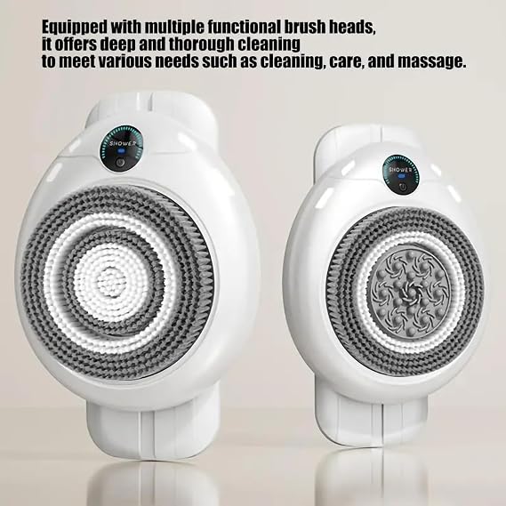 Wall Mounted Electric Shower Back Scrubber, Sliding Back Panel, 3-Speed Adjustable Exfoliating Brush, Hands-Free Bathing Body Brush for Elderly & Unreachable Back,White