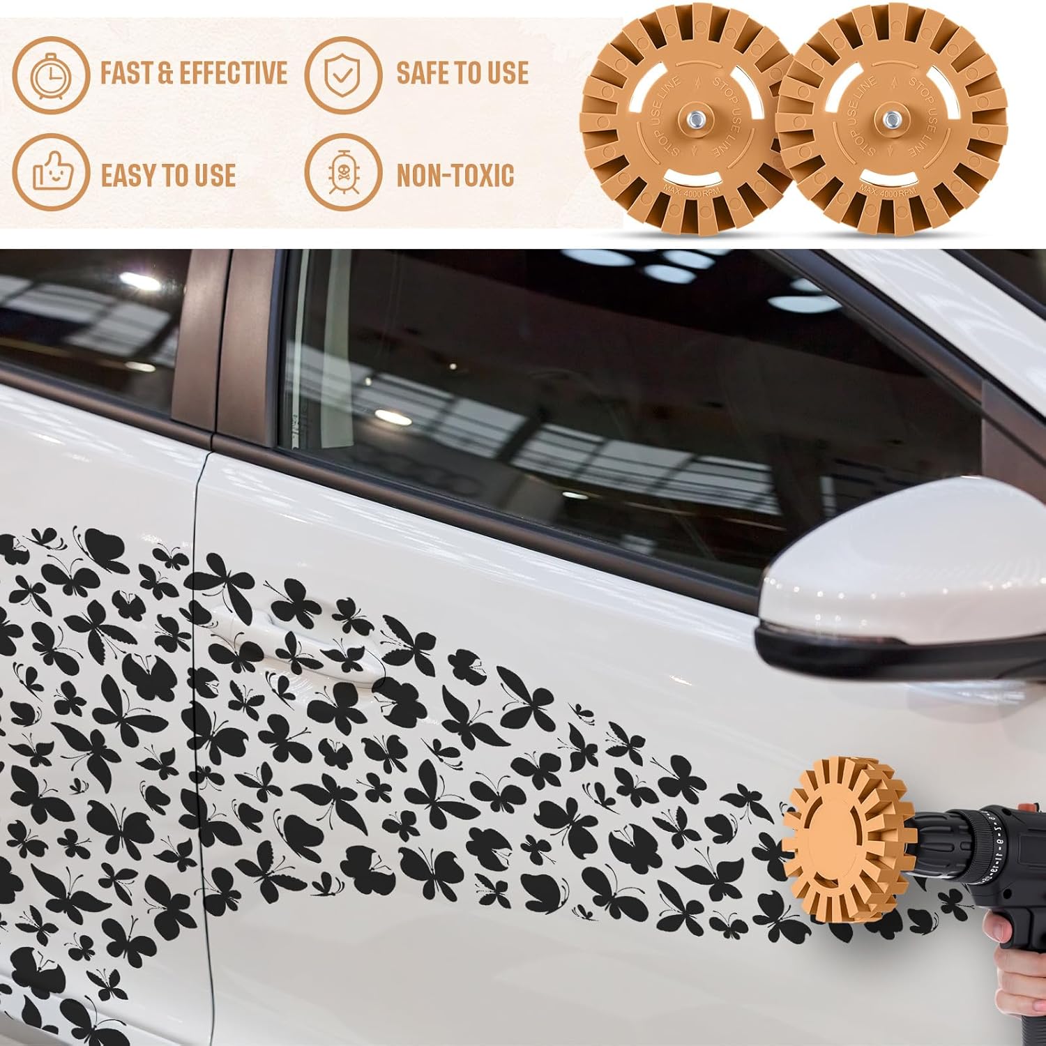 Chunful 12 Pcs 4 Inch Decal Remover Eraser Wheel Tool Kit Gear Adhesive Remover Tool with Drill Mandrel Adapter Decal Wheel for Vinyl Wrap Stickers Tape Residue for DIY Auto Garage Projects