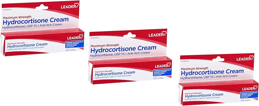 Leader Hydrocortisone Cream, Anti-Itch Lotion for Psoriasis, Maximum Strength, Instant Itch Relief Cream for Mosquito Bites, Eczema, Dermatitis, Skin Infections & Hemorrhoids, 1 oz 3