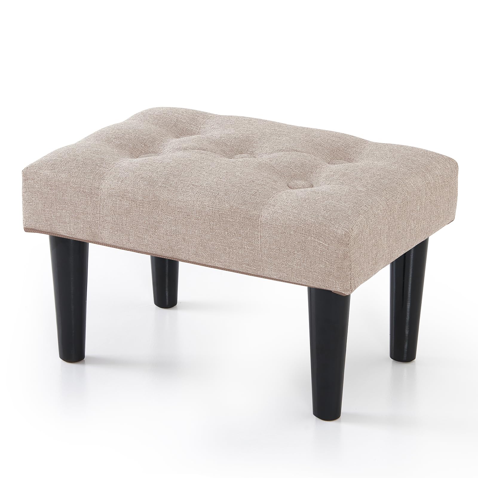 BRIAN & DANY Small Footstool Ottoman, Linen Wooden Foot Stool Ottoman with Wood Legs, Sofa Footrest Extra Seating for Living Room Entryway Office, Khaki