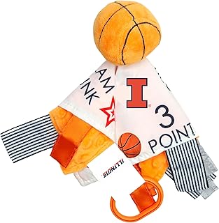 University of Illinois Fighting Illini Baby Basketball Tag Toy - College Baby Sensory Crinkle Toys - Soft & Safe - Ideal Baby Stroller Toy - BPA Free w/Stroller Clip (10