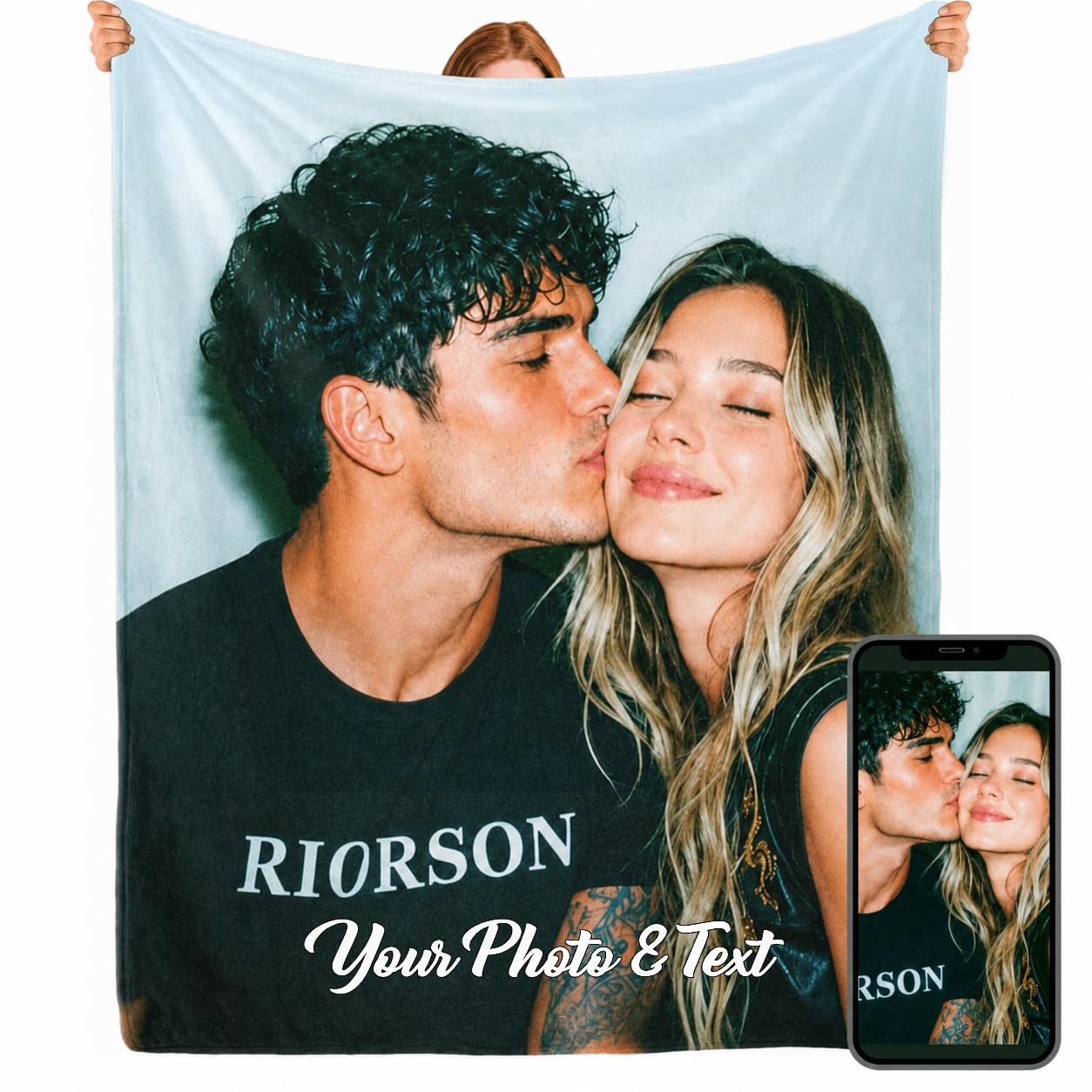 Bemaystar Personalised Photo Blanket Custom Picture Throw, HD Printed Soft Flannel Fleece Blanket, Keepsake Gift for Couples Family Pet Memorial Birthday Christmas