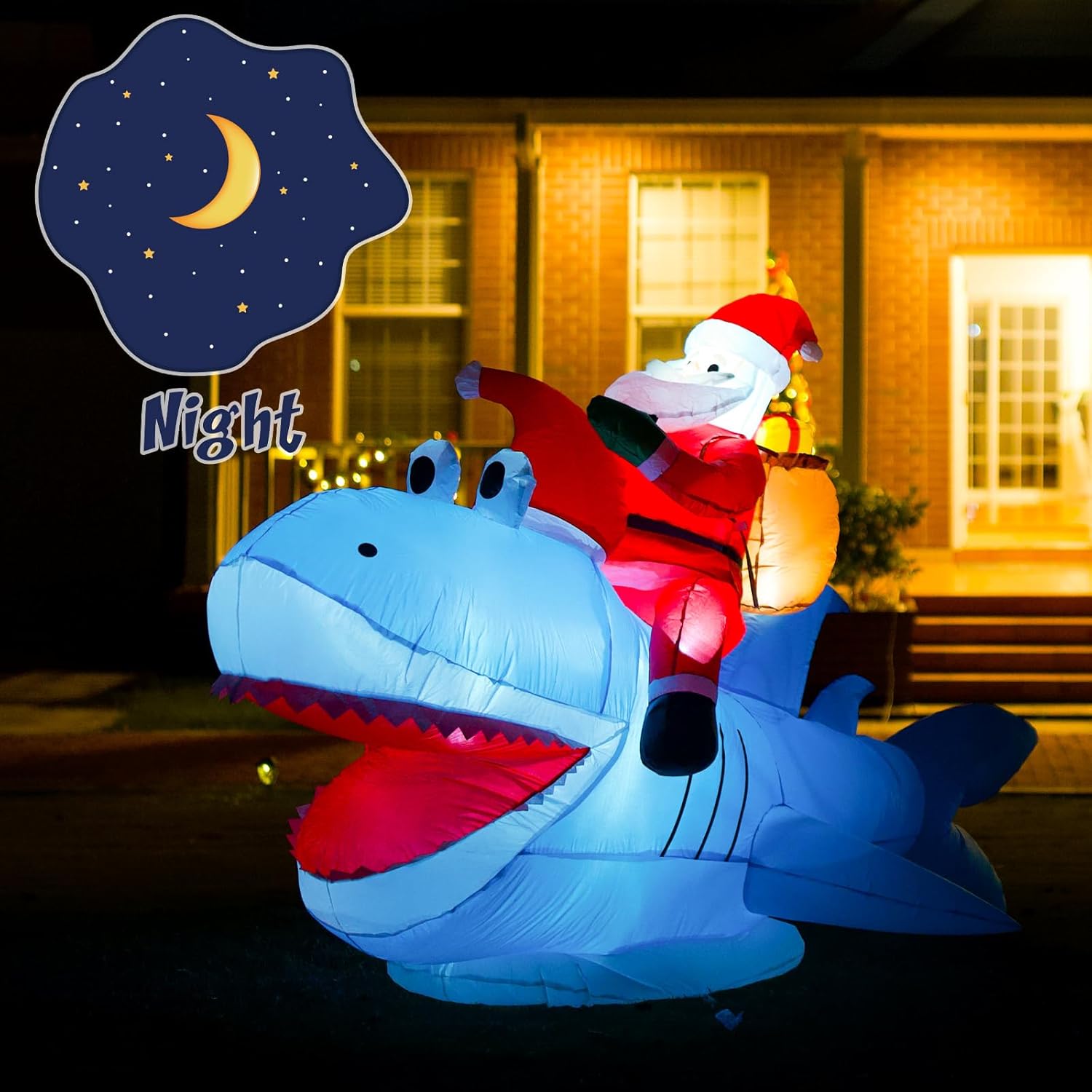 JOYHALO Christmas Inflatables Santa, 8.8 FT L Santa Riding Shark Inflatable, 5.3FT H Outdoor Christmas Blow Ups, Christmas Yard Decorations Outdoor Indoor Garden Lawn Xmas Decor