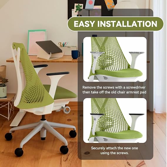 Armrest Pads Caps Replacement Compatible with Herman Miller Sayl Office Chair Fixed and Height Adjustable, Vinyl (1-Pair),Black