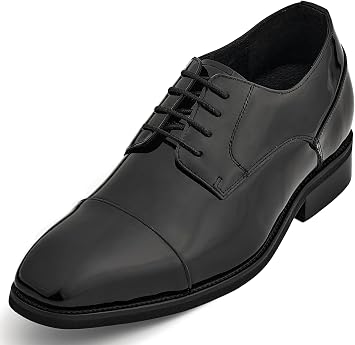 CALTO Mens Invisible Height Increasing Elevator Shoes - Black Patent Leather Lace-up Formal Dress Oxfords - 3 Inches Taller - Y3270- Size 6 DM US