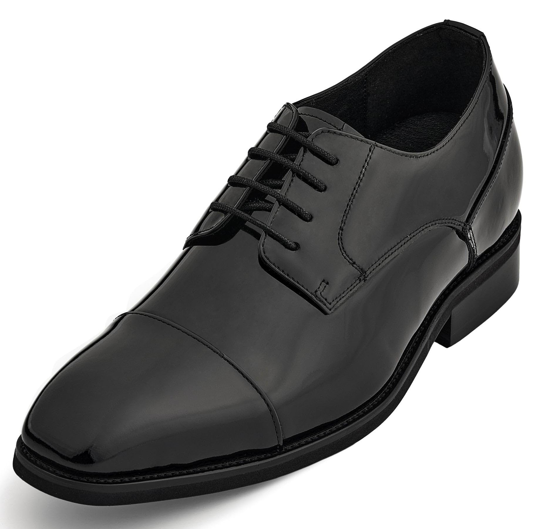 CALTO Men's Invisible Height Increasing Elevator Shoes - Black Patent Leather Lace-up Formal Dress Oxfords - 3 Inches Taller - Y3270- Size 9 D(M) US