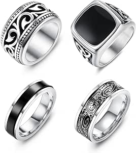 Jstyle 4 Pcs Stainless Steel Signet Rings for Men Vintage Celtic Rings Set