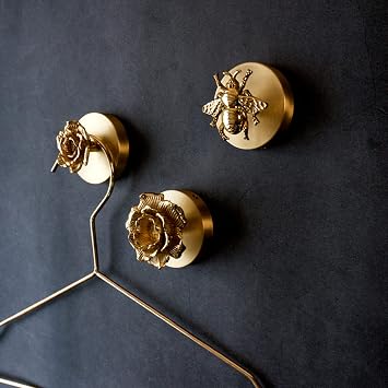 MFYS Brass Bee Wall Hooks Gold Coat Hooks Bedroom Hat Hanger(1, Bee)
