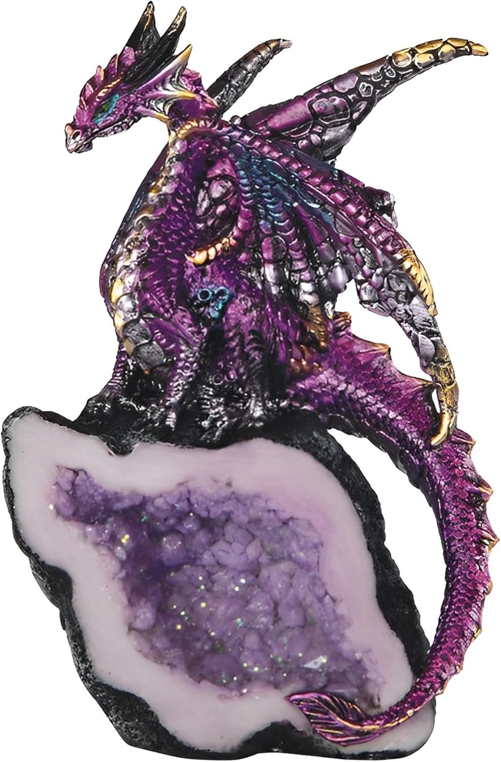 ICE Armor 5.5" H Purple Dragon Guarding Faux Crystal Cave Statue Fantasy Decoration Figurine