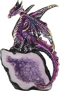 ICE Armor 5.5" H Purple Dragon Guarding Faux Crystal Cave Statue Fantasy Decoration Figurine