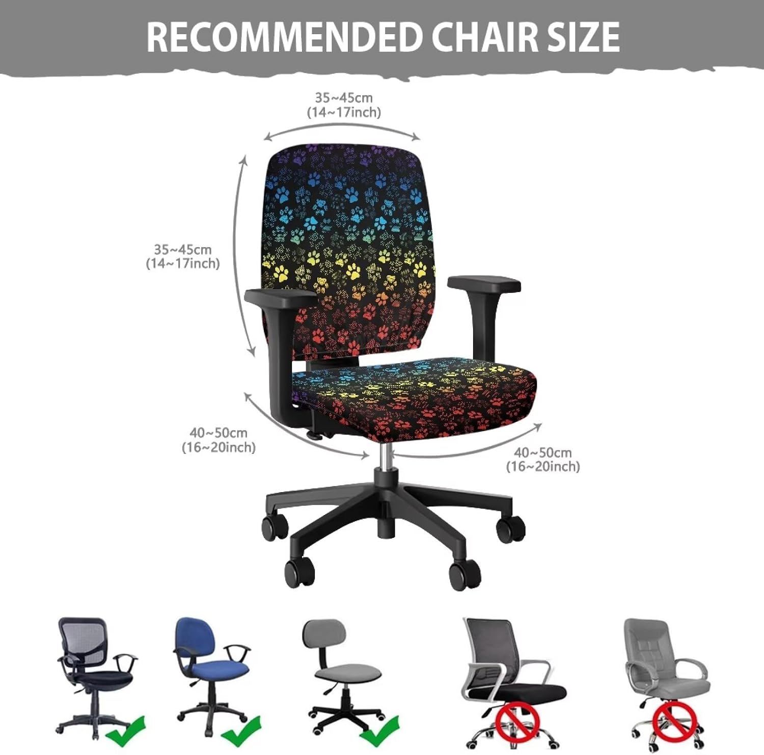 Flashideas Colorful Dog Paw Prints Office Chair Cover Wasterproof Seat Covers Stretchable Universal Computer Chair Covers Rotating Chair Slipcover for Family Friends