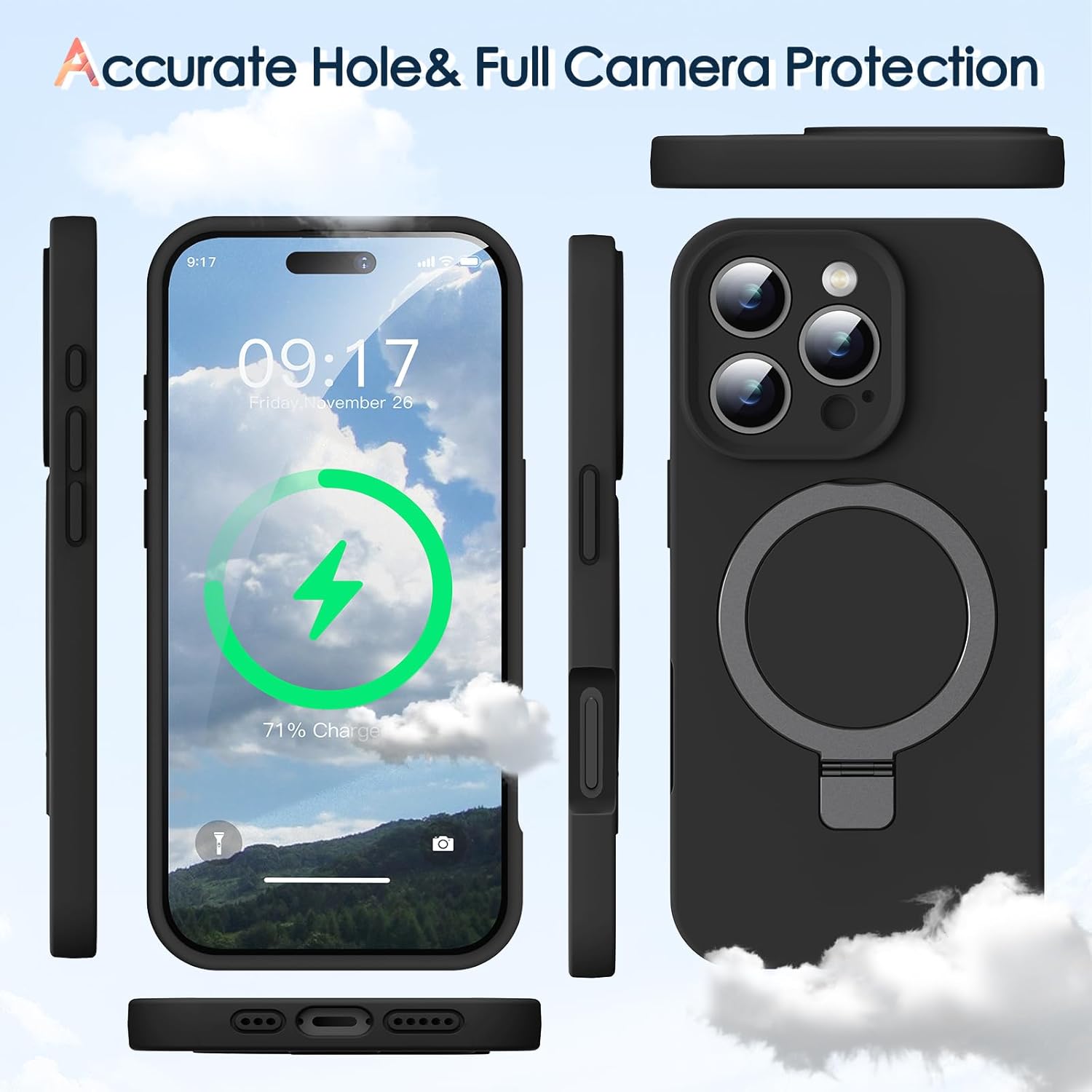 Mag-Ring Designed for iPhone 16 Pro Case, Liquid Silicone [Moisturizing Factor] Extreme Soft Slim Phone Case with Stand [Compatible with MagSafe] for 16 Pro 6.3 inch Men Women, Black - Image 5