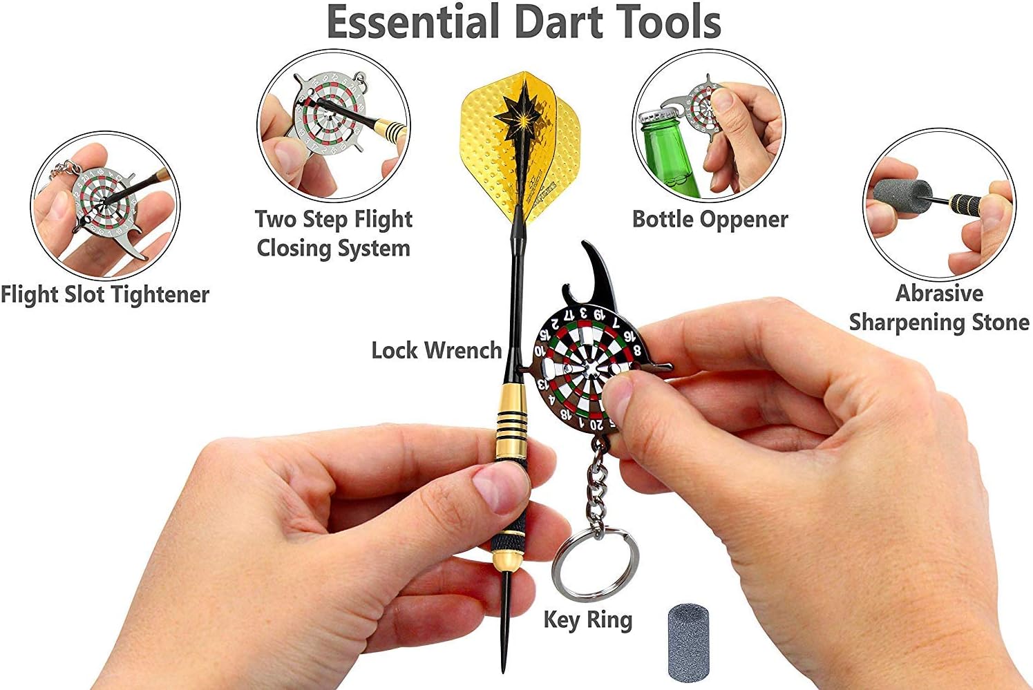 CC-Exquisite Professional Darts Set - 6 Steel Tip Darts Complete with 12 Dart Flights and 12 Aluminum Shafts Customizable Configuration, 12 O-Rings, Tool, Sharpener and Case for Man Cave & Game Room