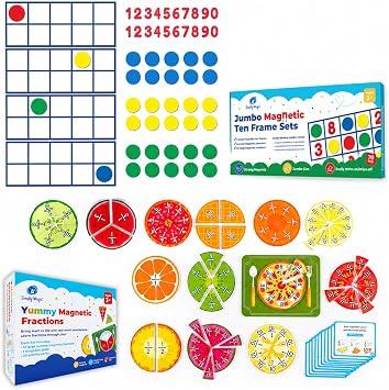 Simply magic 112 PCS Yummy Magnetic Fractions & 70 PCS Magnetic Ten Frames for Math