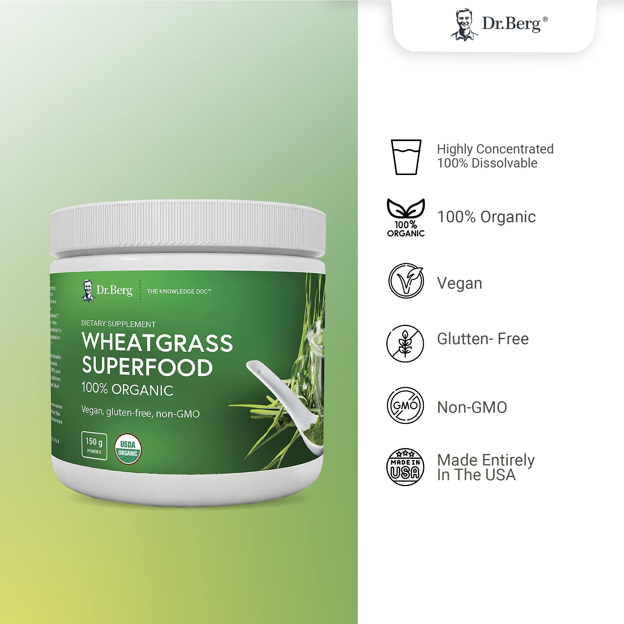 Dr. Berg's Wheatgrass Superfood Powder Raw Juice Organic Ultra