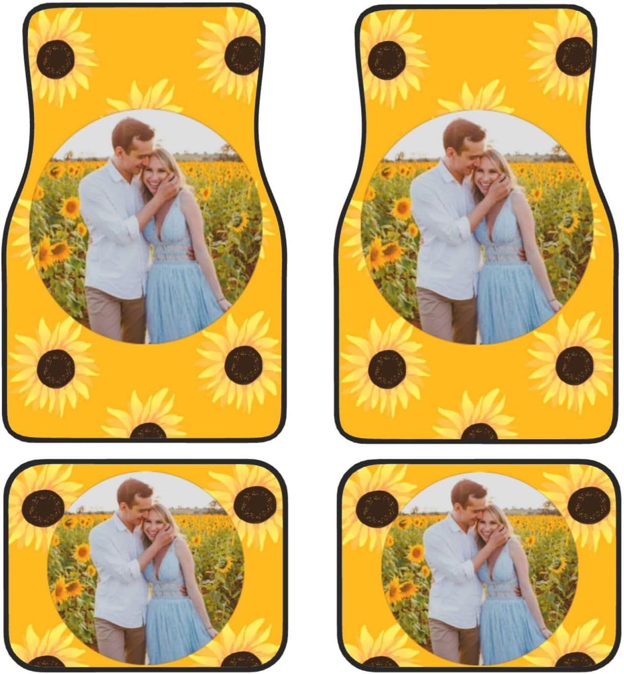 Personalized Sunflower Car Floor Mats 4 Pieces Car Floor Mats Custom Car Floor Mats for 96% Universal Cars SUV Sedan Truck Van All Weather Add Image Photo Text Logo Car Floor Mats (Circular Image)