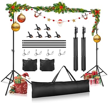 Backdrop Stand 10x7ftWxH Photo Studio Adjustable Backdrop Stand Kit Photography Backdrops with 4 Crossbars, 6 Clamps, 4 Spring Clip, 2 Sandbags and Carry Bag for Parties/Wedding/Photography