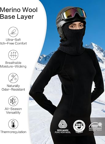 100% Merino Wool Base Layer Women 250gsm Midweight Thermal Set