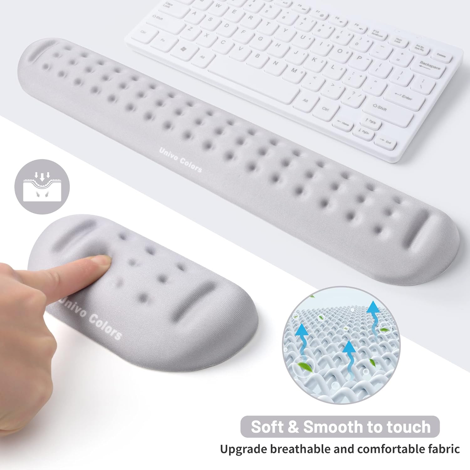 UnivoColors Gray Keyboard Wrist Support and Mouse Wrist Rest Set, Made of Memory Foam Soft Gel, Ergonomic Pad for Computer, Laptop, Mouse, Office, Gaming