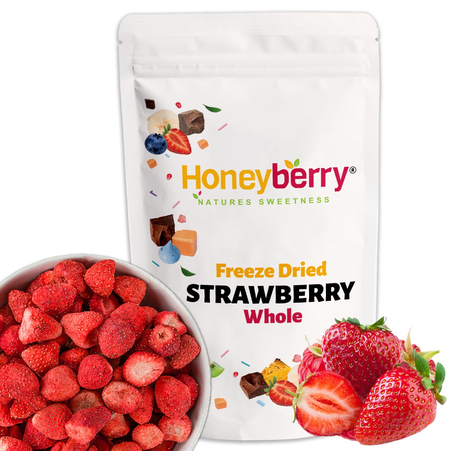 Freeze Dried Whole Strawberries 100g - No Added Sugar, 100% Natural, Gluten Free, Vegan Friendly Dry Strawberry - for Baking, Smoothies, Cake Decoration, Cocktail Garnish - Fruits for Drinks or Snacks