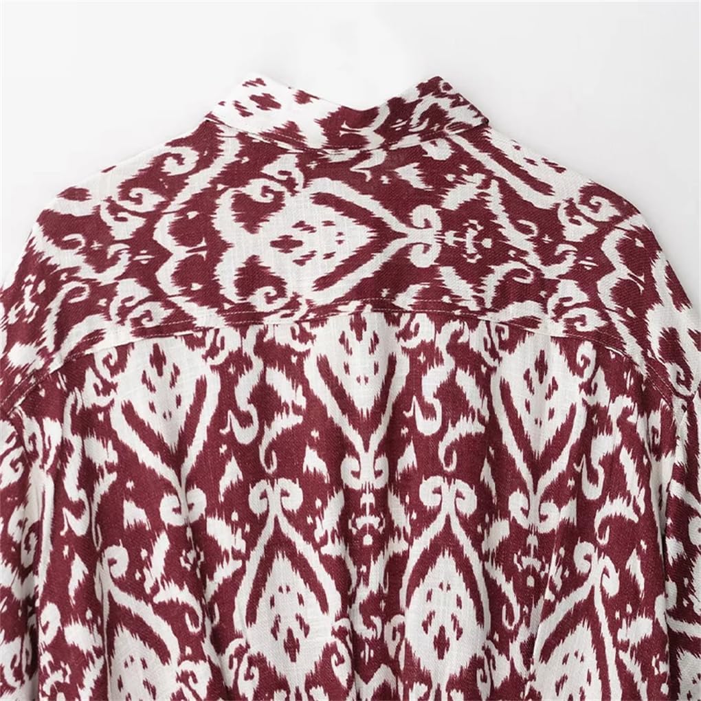 Women's Printed Single Breasted Cropped Vintage Lapel Shirt