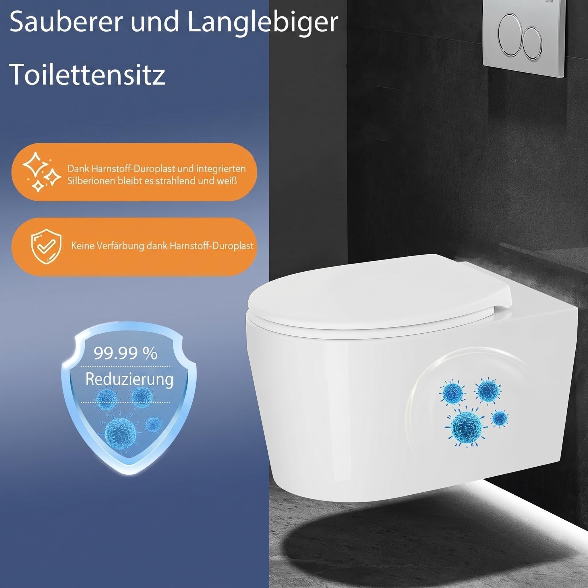 Copriwater con seggiolino per bambini, abbassamento automatico, sedile WC con funzione Quick Release e cerniere regolabili, coperchio WC in UF Duroplast, lungo a forma di O, bianco