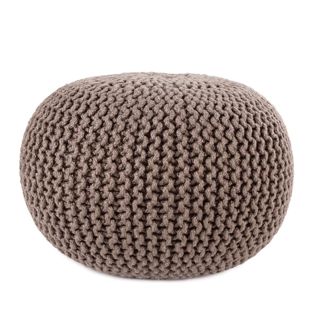 Ultra Durable Round Pouf Ottoman Chunky Knit Weave for Texture & Handmade Appeal Size; 20