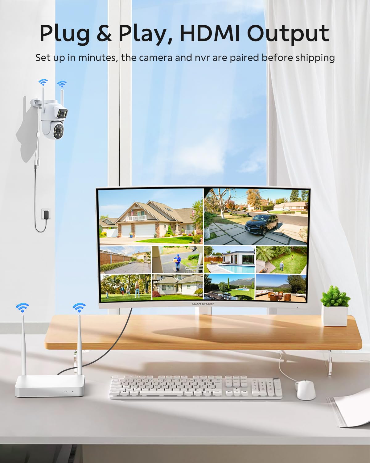 Camcamp 4MP Kit Videosorveglianza WiFi Esterno,Kit Videosorveglianza +4x Doppia Lente Telecamera Wi-Fi,10CH NVR e 500GB HDD, Visione Notturna a Colori, Rilevamento Umano, Audio a 2 Vie
