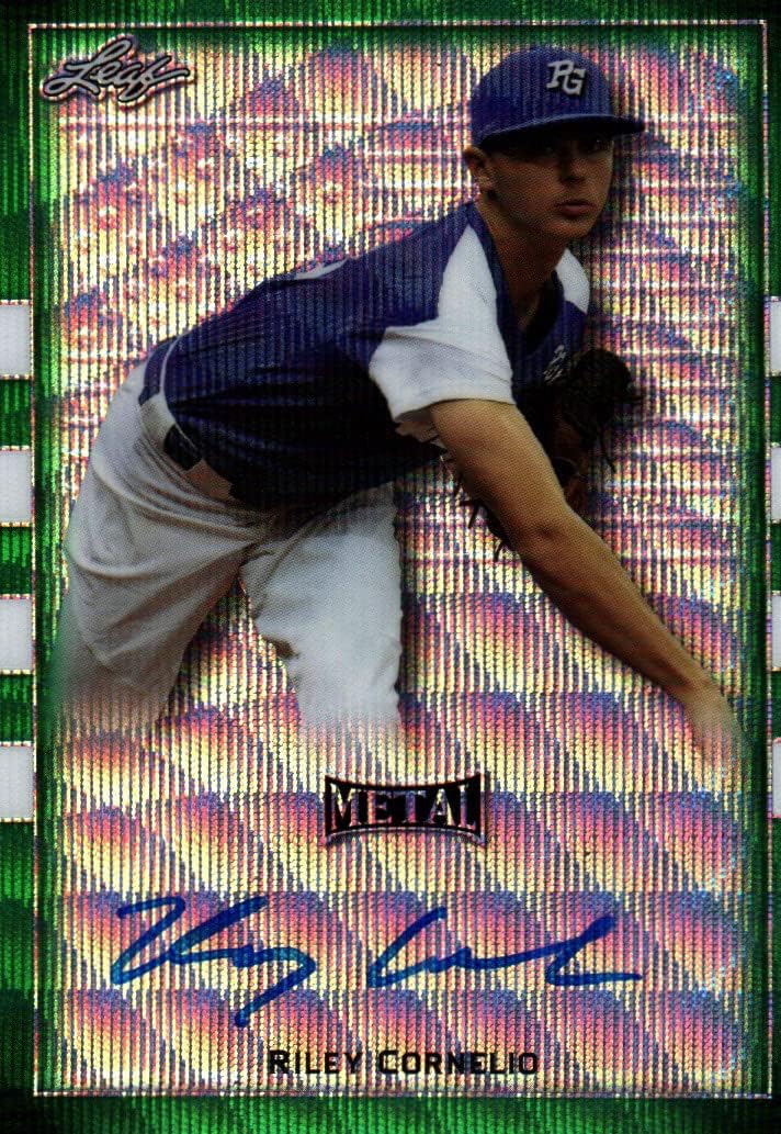 Riley Cornelio Leaf Metal Autographed Collectible Baseball Card - 2018 Leaf Green Metal Variation Baseball Card #BA-RC1 Serial Number 4/4 (Prospect) Free Shipping