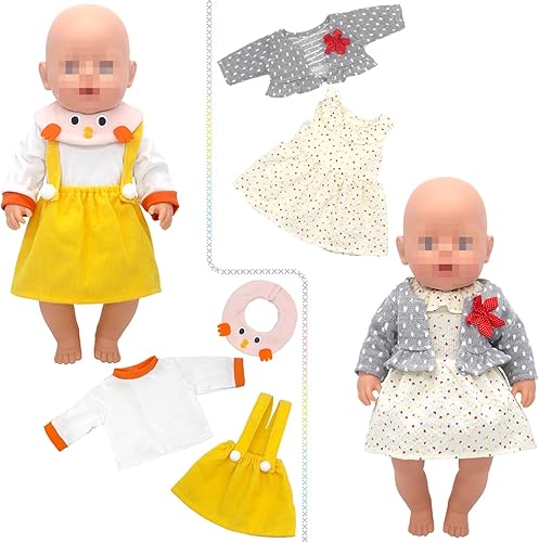 Miniatura 31 de SOTOGO 5 juegos de ropa de muñeca de bebé, trajes con sombreros para muñecas recién nacidas de 14 a 17 pulgadas, ropa de muñecas americanas de 18