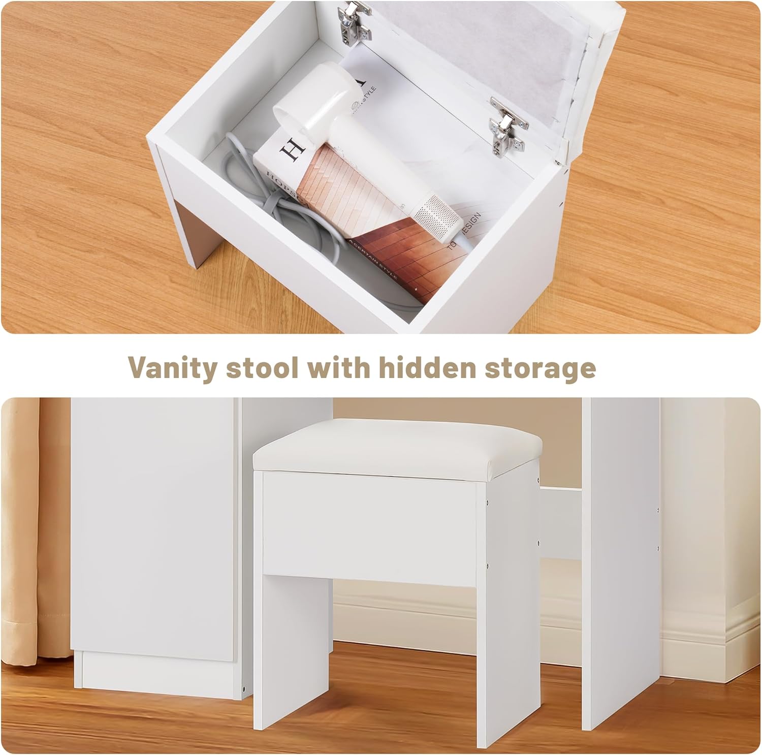 Vanity Desk with Mirror and LED Lights, Makeup Vanity Table with Charging Station, Storage Drawers, Shelves, Adjustable Cabinet & Stool, Perfect for Bedroom or Dressing Room, White