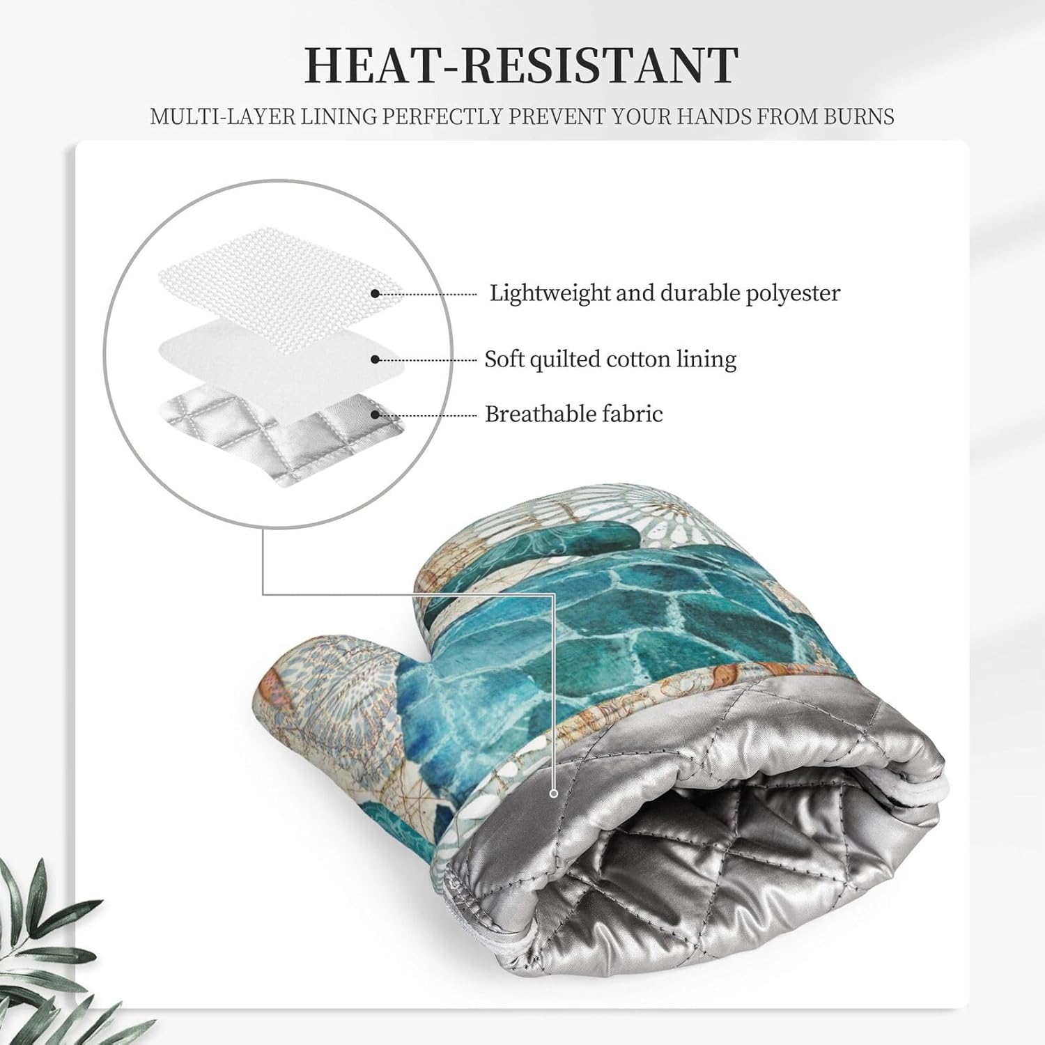 Vintage Nautical Sea Turtle Oven Mitts and Pot Holders Sets, 4pcs Silicone Non-Slip Kitchen Mitts Potholders Heat Resistant BBQ Gloves Hot Pads for Cooking Grilling Baking Microwave Chef Gifts Decor