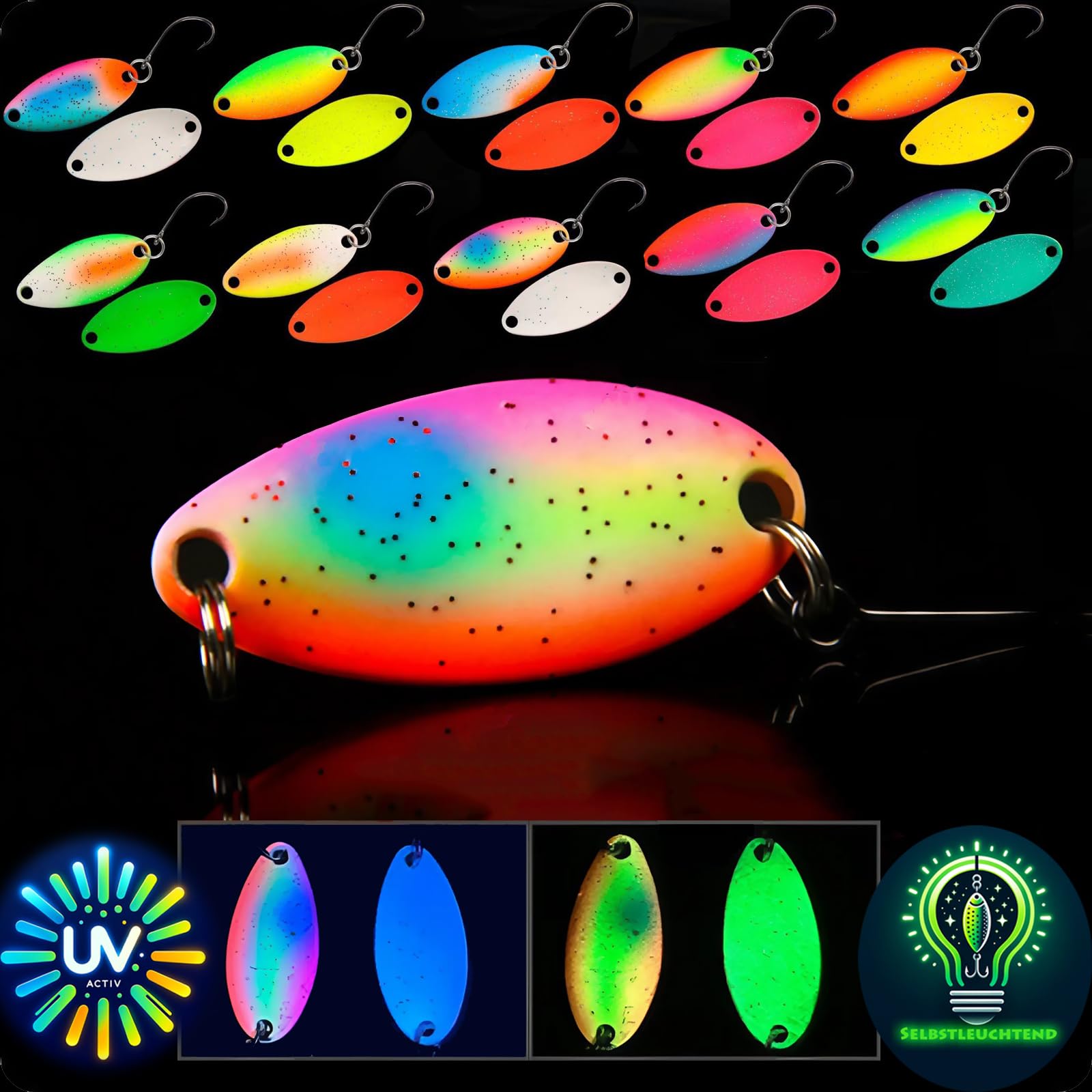 Cuillères pour truite lumineuses et phosphorescentes avec boîte de transport rigide - 8