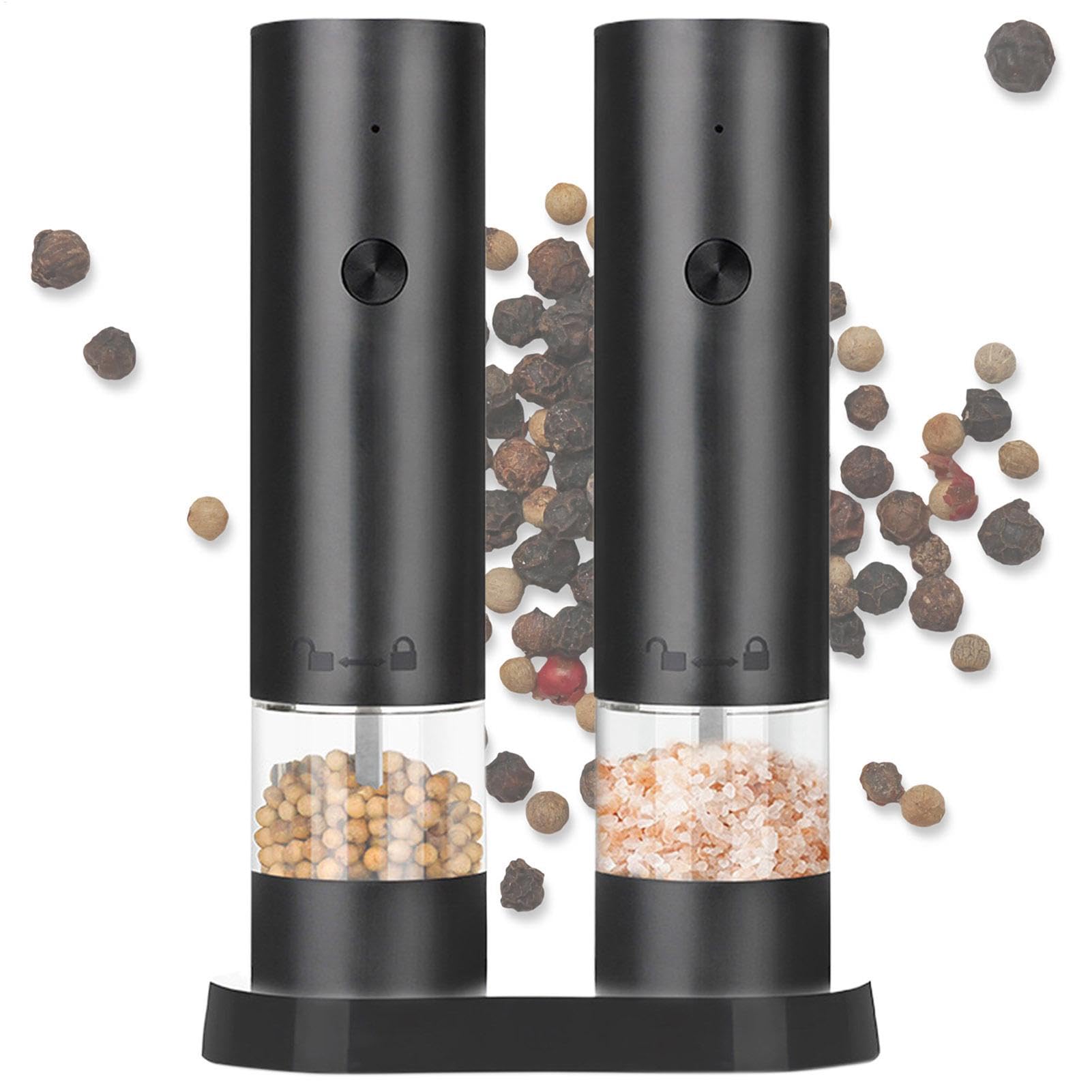 Electric Grinder Set, Salt Pepper Grinder, Rechargeable Chili Grinder, Automatic Grinders, Rechargeable Chili and Pepper Grinders with Led Light, Automatic Mill Bottle for Salt