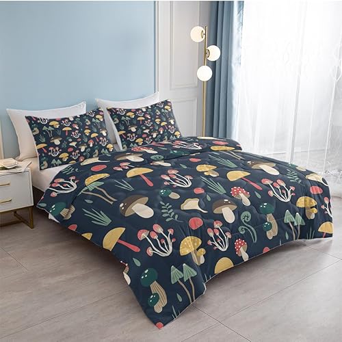 Miniatura 10 de SOULZZZ Lindo edredón de hongos, tamaño Queen, juego de ropa de cama natural de planta silvestre y hongos rojos, edredón beige con 2 fundas de