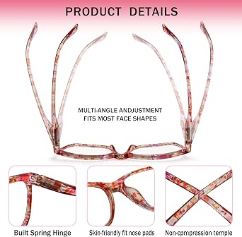 3 Pack Ladies Reading Glasses Blue Light Blocking Spring Hinge Fashion Pattern Print Eyeglasses for Women