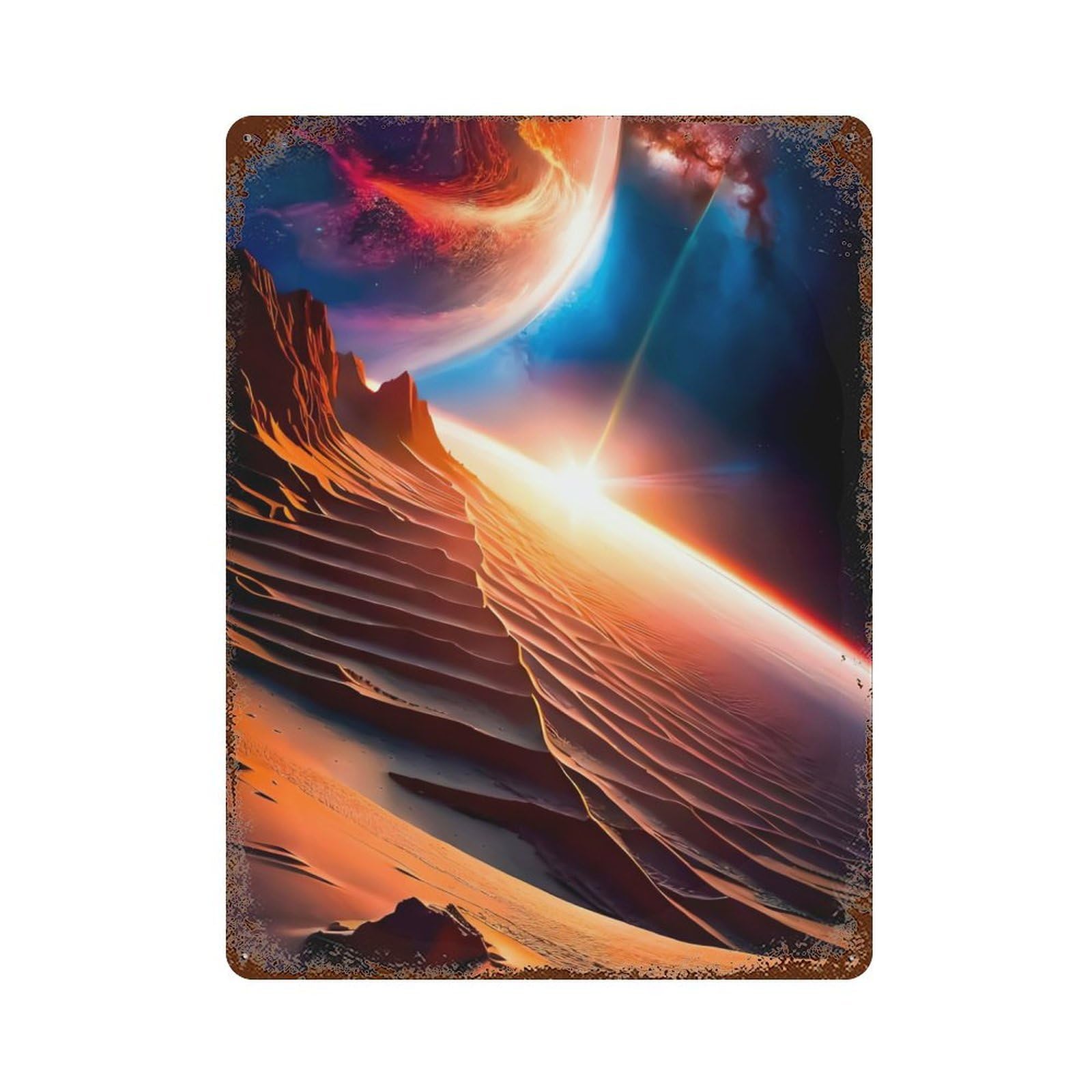 Rust Effect Cosmic Mirage Weathered Tin Sign 15.7"x11.8", Classic Wall Plaque for Living Room, Hallway And Home Decor