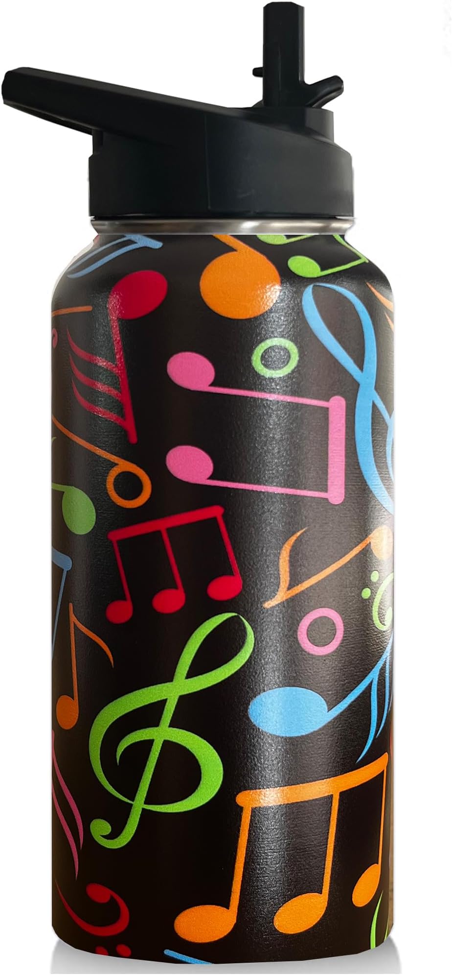 32oz Music Water Bottle Insulated Vacuum Stainless Steel Tumbler Travel Mugs With Straw for Gym Camping Hiking