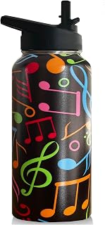32oz Music Water Bottle Insulated Vacuum Stainless Steel Tumbler Travel Mugs With Straw for Gym Camping Hiking