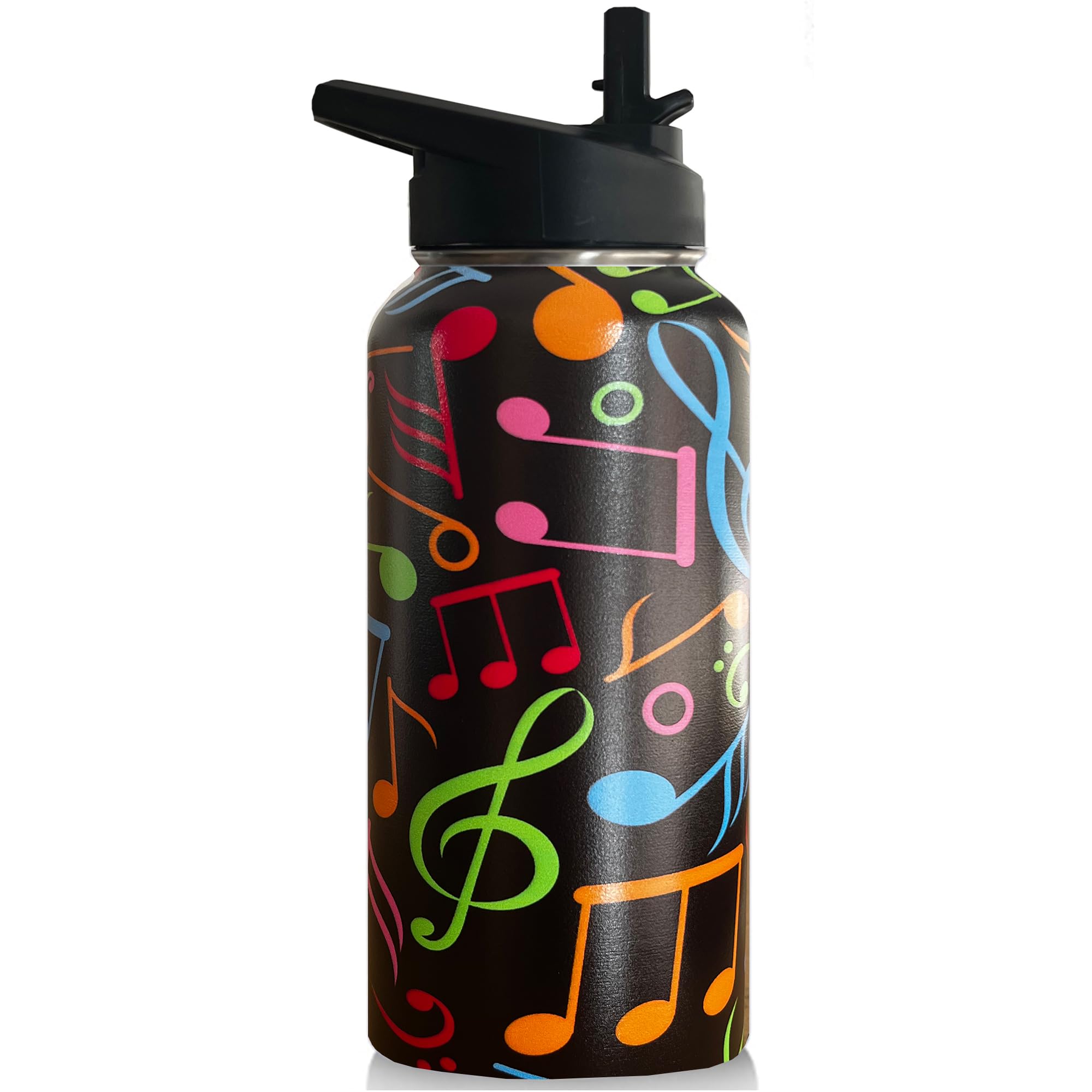 32oz Music Water Bottle Insulated Vacuum Stainless Steel Tumbler Travel Mugs With Straw for Gym Camping Hiking