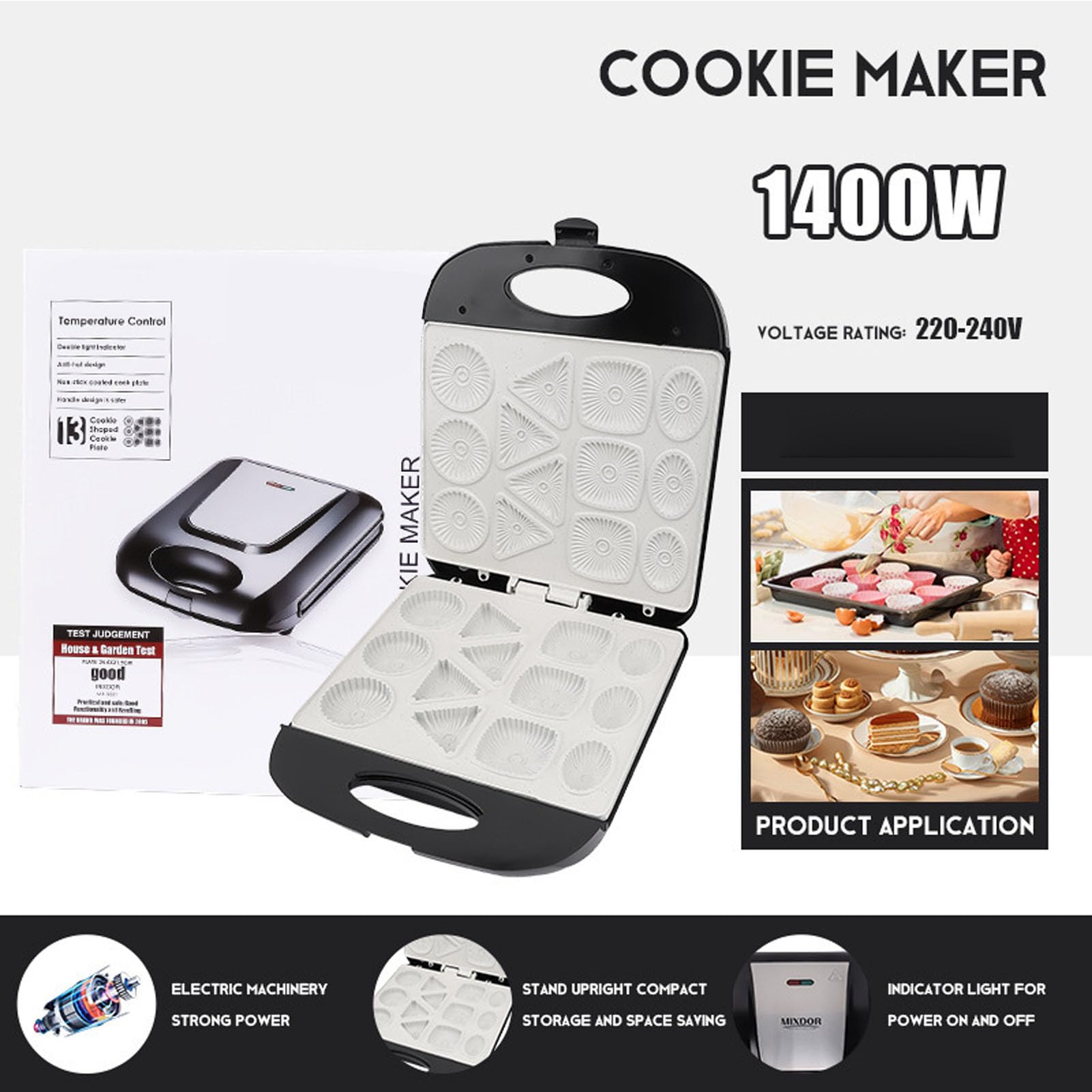 Fockety Machine à Gâteau, 1400 W, 13 Trous, Chauffage Double Face, Mini Machine à Beignets, Mini Moule à Gâteau électrique pour le Petit Déjeuner, les Collations, les Desserts (Prise UE 220V)