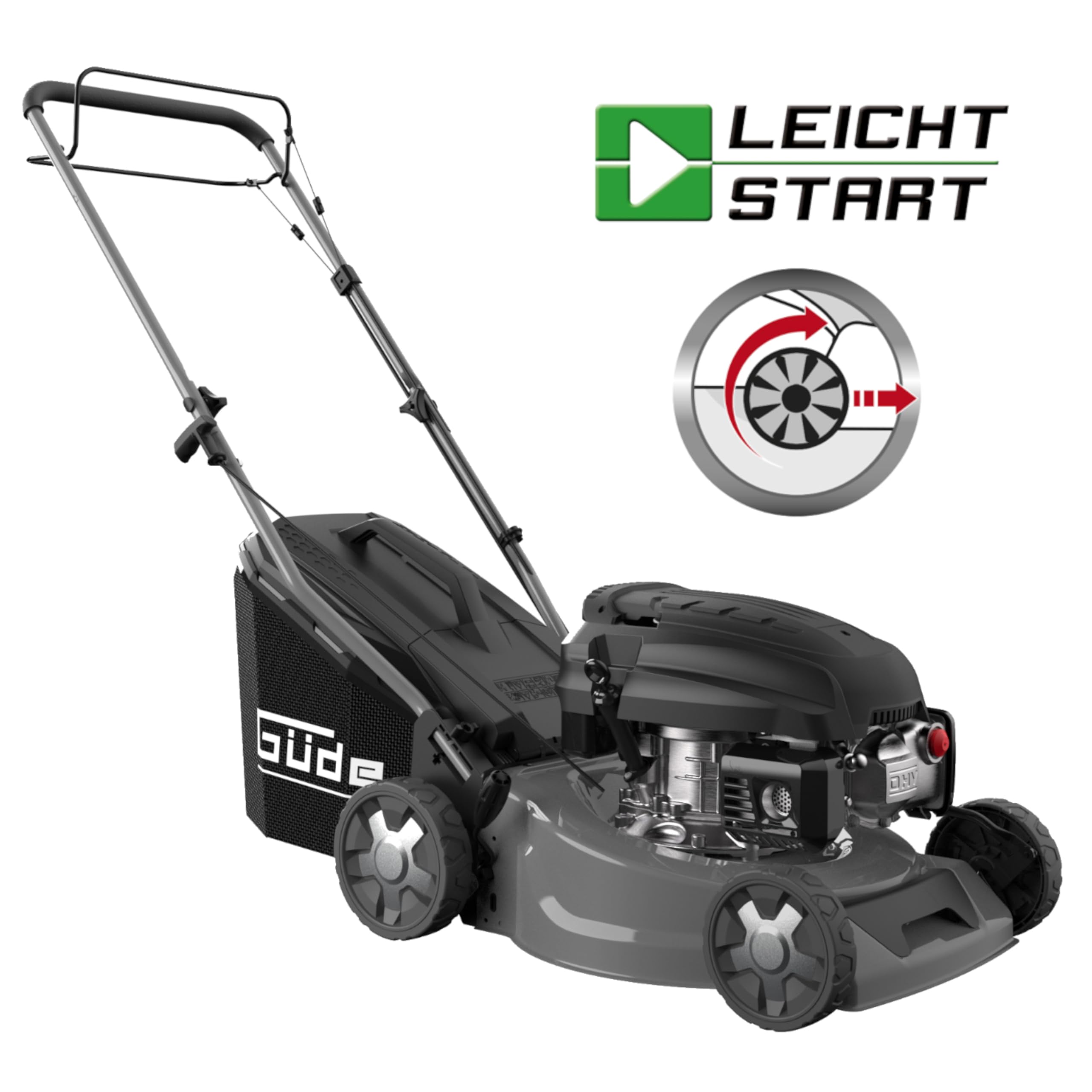 Güde Benzin Rasenmäher mit Radantrieb und Leichtstart 144,3cm³ 42cm Eco Wheeler 415 R 3in1 mit Antrieb | 3PS | 40 Liter Korb | Stahlgehäuse | 6-fache Verstellung | Mulchfunktion | Reinigungsanschluss