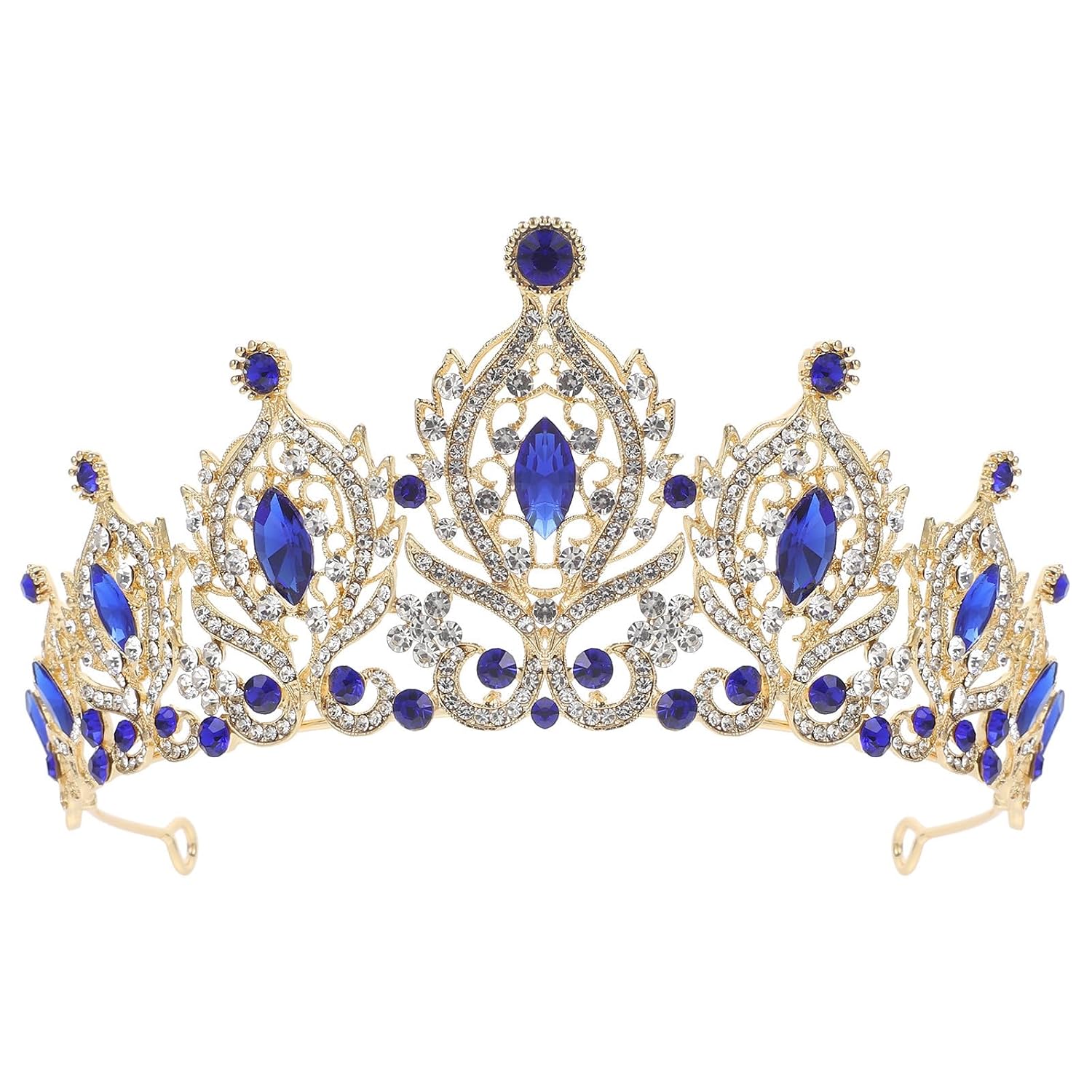 BESTOYARD Crystal Crown Headband for Women Wedding and Engagement, Delicate Alloy and Blue Crystal Tiara, Easy to Wear and Take, Bachelorette or Bride Hair Accessory