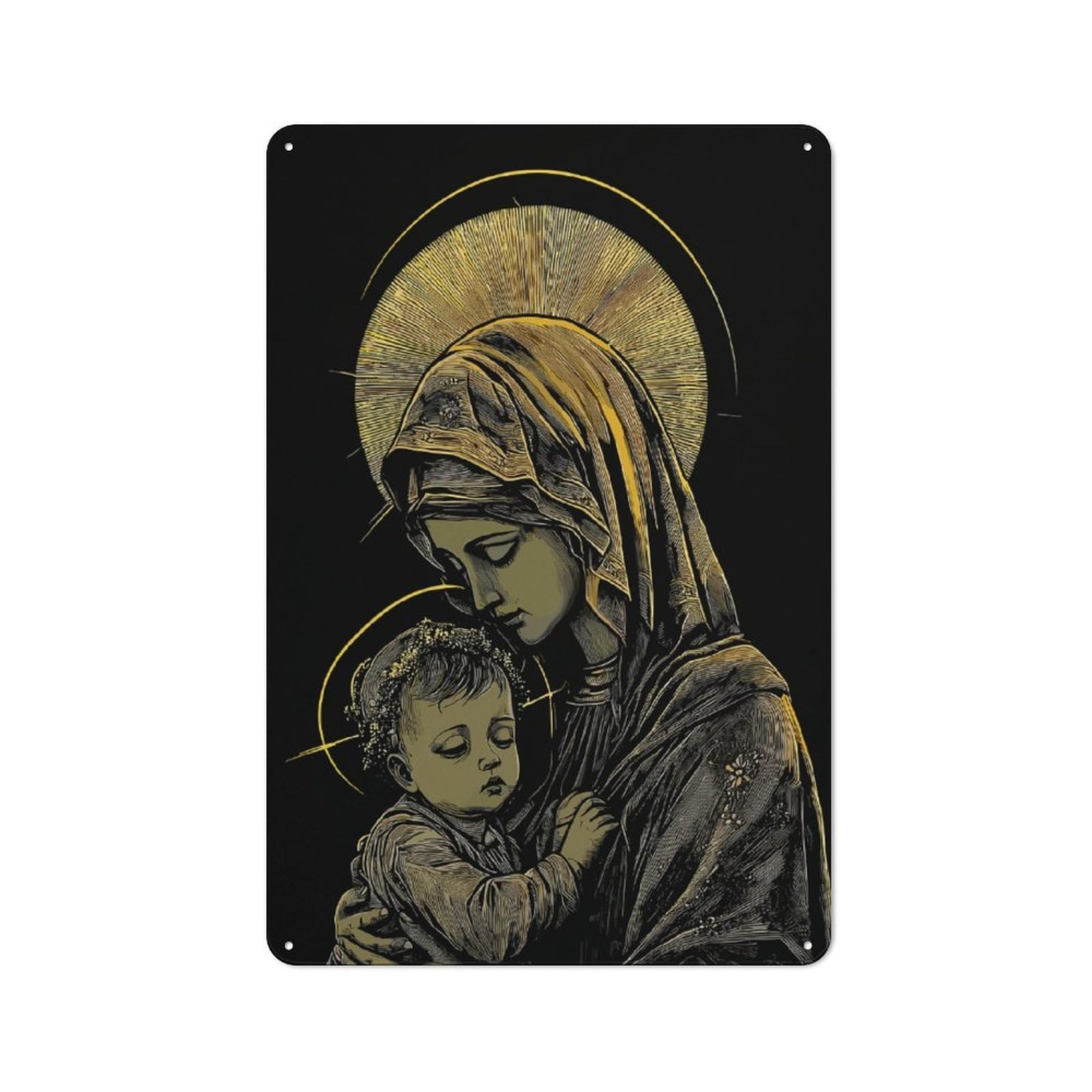 Junmoney Madonna And Child Golden Illustration 30X20cm Vintage Tin Sign With For Hobby Room Or Studio, For Winter Interiors And Metal Sign Collectors