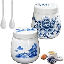 Ceramic Egg Coddler Cups with Lid,220ml Egg Cooker Cup for 1 or 2 Eggs,E+F
